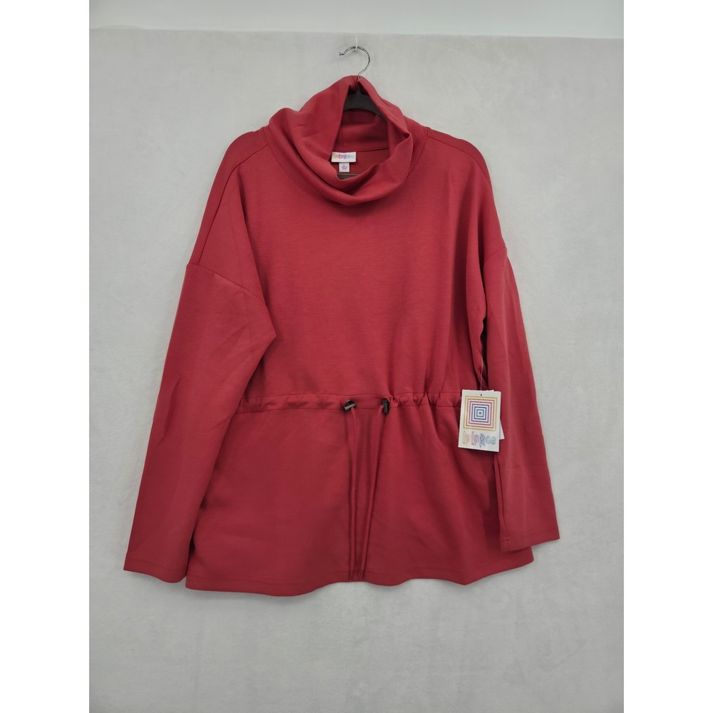 NWT LuLaRoe Teresa Cowl Neck Drawstring Waist Top Coral Large Fall Athleisure